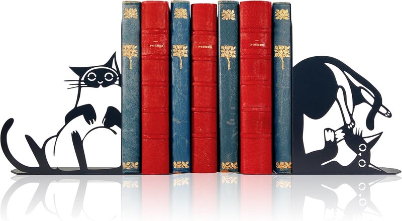 Vausart حاملات كتب معدنية على شكل قطة لطيفة لحفظ الكتب، أشياء زخرفية لمكتب المنزل، هدايا لعشاق القطط للنساء - Image 1